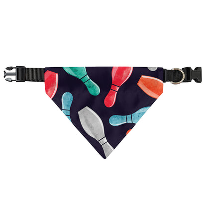 Watercolor Bowling Pins Pattern Print Over The Collar Dog Bandana