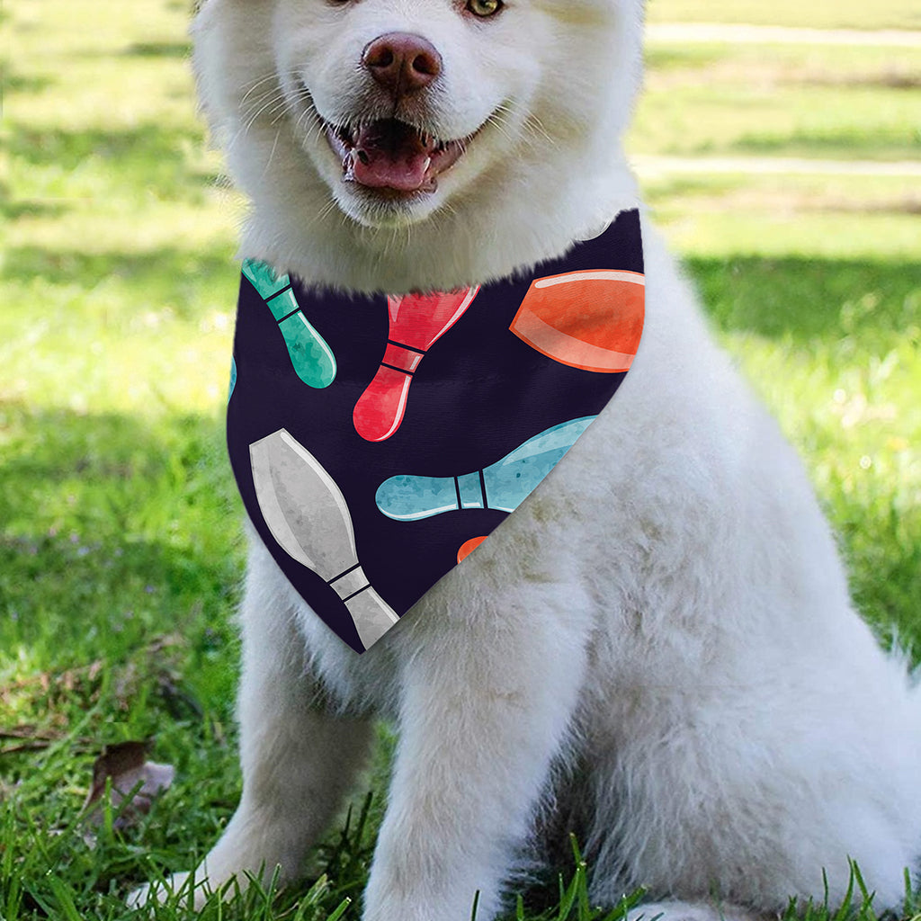 Watercolor Bowling Pins Pattern Print Over The Collar Dog Bandana