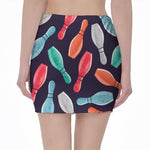 Watercolor Bowling Pins Pattern Print Pencil Mini Skirt