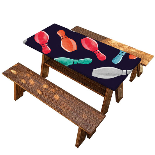 Watercolor Bowling Pins Pattern Print Picnic Table Cover