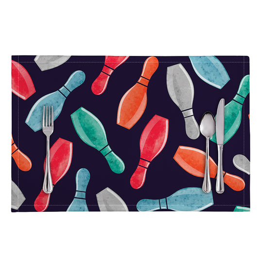 Watercolor Bowling Pins Pattern Print Placemat
