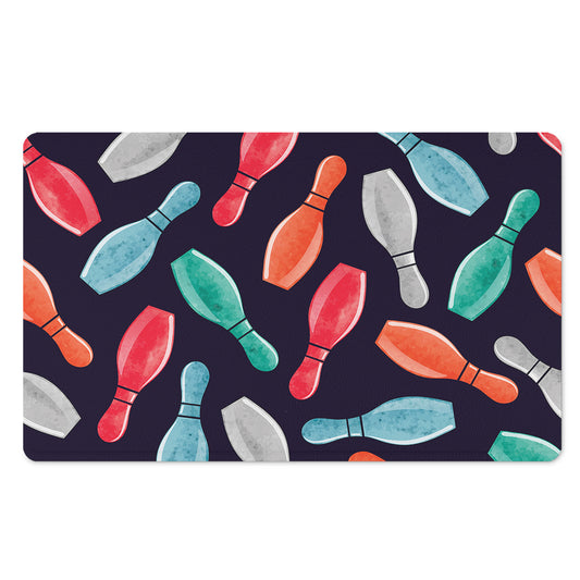 Watercolor Bowling Pins Pattern Print Polyester Doormat