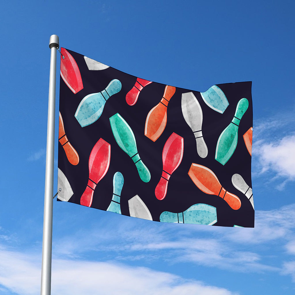 Watercolor Bowling Pins Pattern Print Polyester Flag