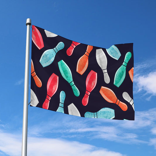 Watercolor Bowling Pins Pattern Print Polyester Flag