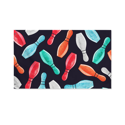 Watercolor Bowling Pins Pattern Print Polyester Flag