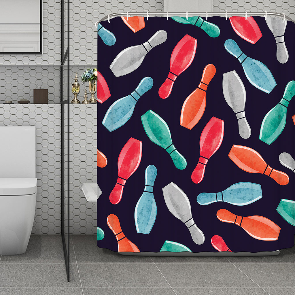Watercolor Bowling Pins Pattern Print Polyester Shower Curtain