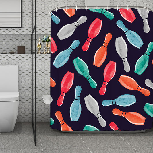 Watercolor Bowling Pins Pattern Print Polyester Shower Curtain