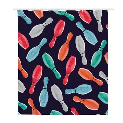 Watercolor Bowling Pins Pattern Print Polyester Shower Curtain