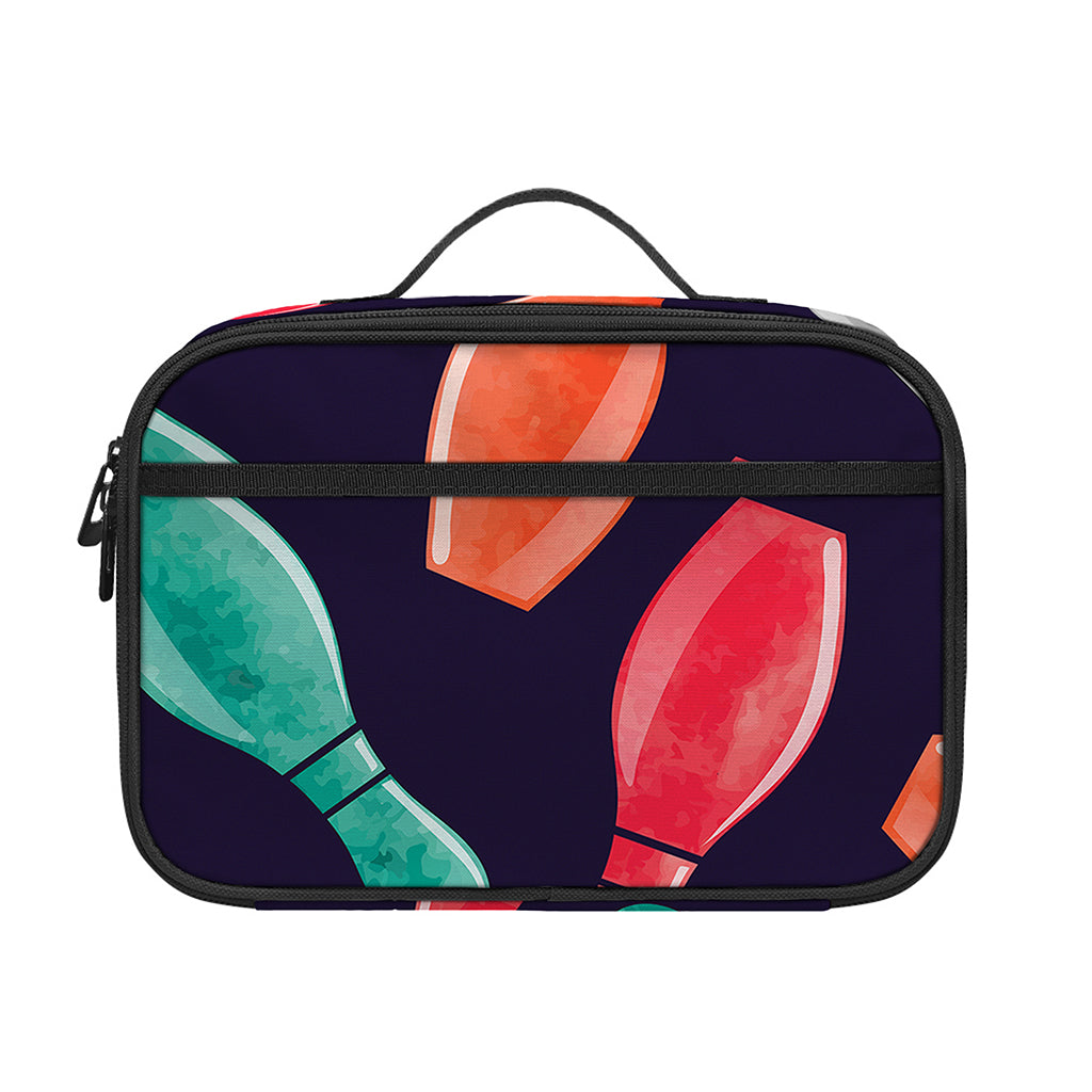 Watercolor Bowling Pins Pattern Print Portable Lunch Bag
