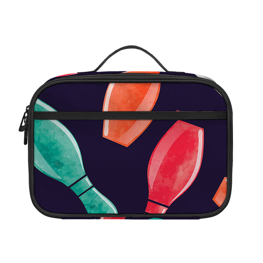 Watercolor Bowling Pins Pattern Print Portable Lunch Bag