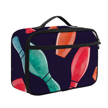 Watercolor Bowling Pins Pattern Print Portable Lunch Bag