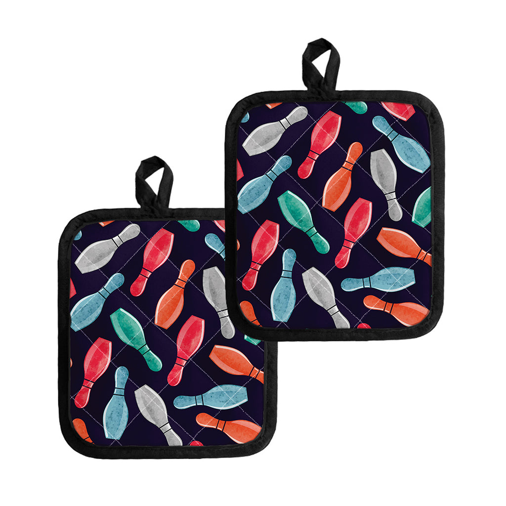 Watercolor Bowling Pins Pattern Print Pot Holders