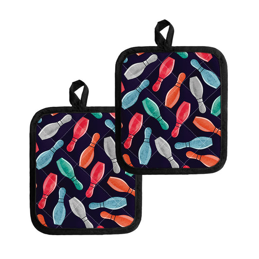 Watercolor Bowling Pins Pattern Print Pot Holders