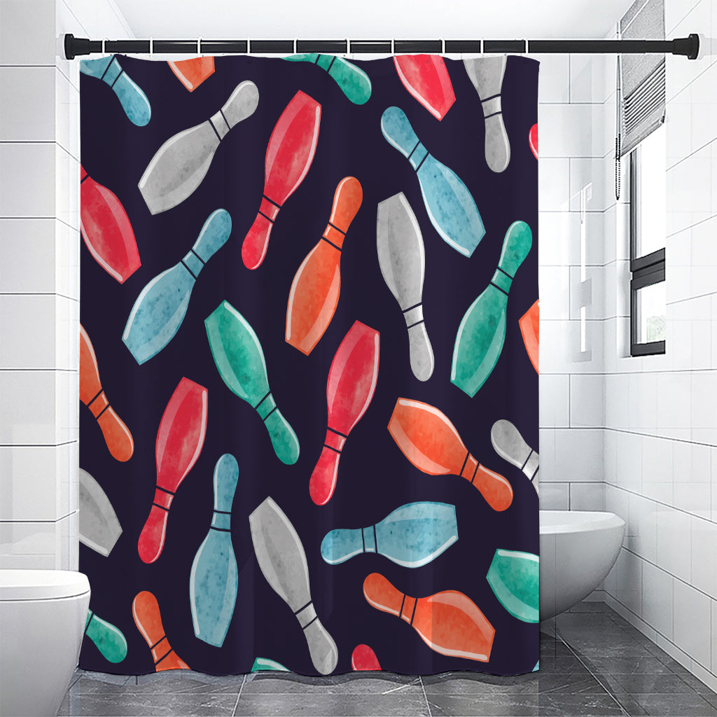 Watercolor Bowling Pins Pattern Print Premium Shower Curtain