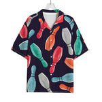 Watercolor Bowling Pins Pattern Print Rayon Hawaiian Shirt