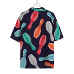 Watercolor Bowling Pins Pattern Print Rayon Hawaiian Shirt
