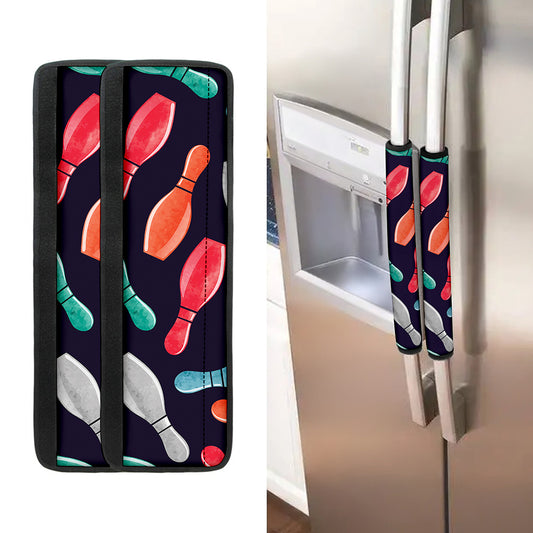 Watercolor Bowling Pins Pattern Print Refrigerator Handle Covers