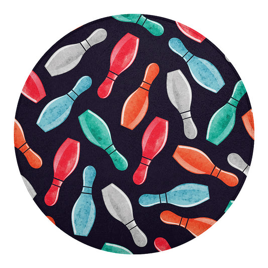 Watercolor Bowling Pins Pattern Print Round Blanket