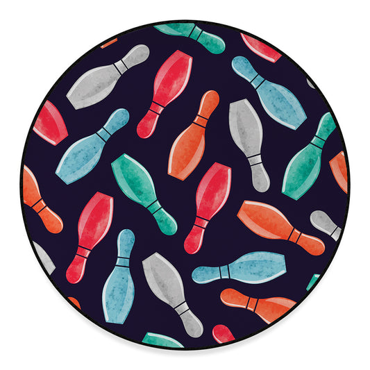Watercolor Bowling Pins Pattern Print Round Floor Mat