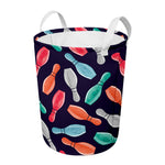 Watercolor Bowling Pins Pattern Print Round Laundry Basket
