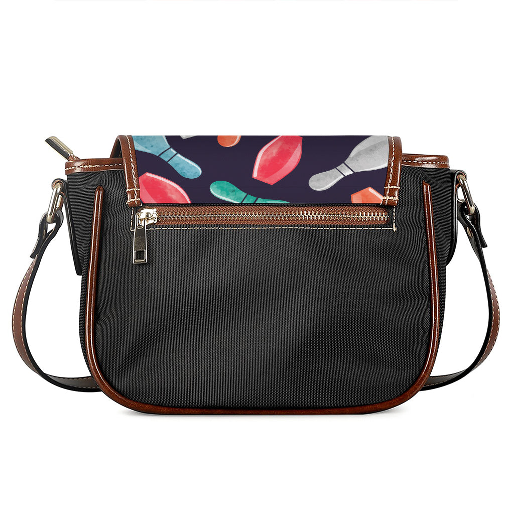 Watercolor Bowling Pins Pattern Print Saddle Bag