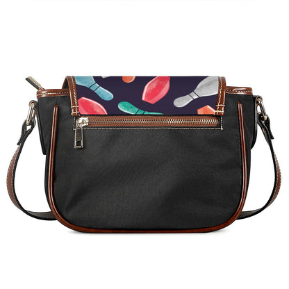 Watercolor Bowling Pins Pattern Print Saddle Bag
