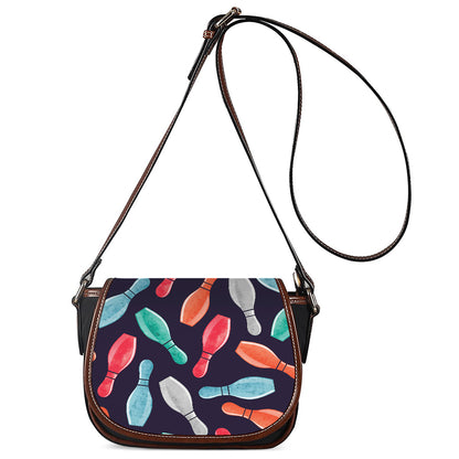 Watercolor Bowling Pins Pattern Print Saddle Bag