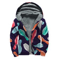 Watercolor Bowling Pins Pattern Print Sherpa Lined Zip Up Hoodie