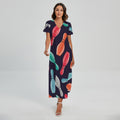 Watercolor Bowling Pins Pattern Print Short Sleeve Maxi Dress