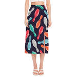Watercolor Bowling Pins Pattern Print Side Slit Midi Skirt