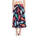 Watercolor Bowling Pins Pattern Print Side Slit Midi Skirt