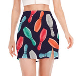 Watercolor Bowling Pins Pattern Print Side Slit Mini Skirt