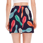 Watercolor Bowling Pins Pattern Print Side Slit Mini Skirt