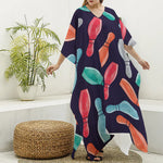 Watercolor Bowling Pins Pattern Print Silk V-Neck Kaftan Dress