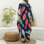 Watercolor Bowling Pins Pattern Print Silk V-Neck Kaftan Dress