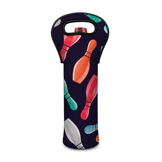 Watercolor Bowling Pins Pattern Print Single Neoprene Wine Tote