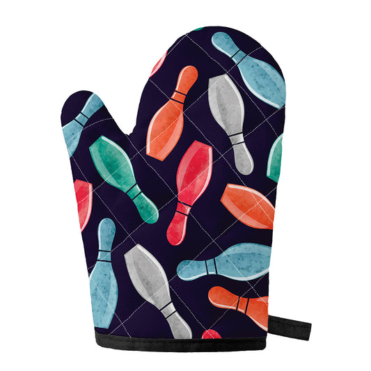 Watercolor Bowling Pins Pattern Print Single Oven Mitt