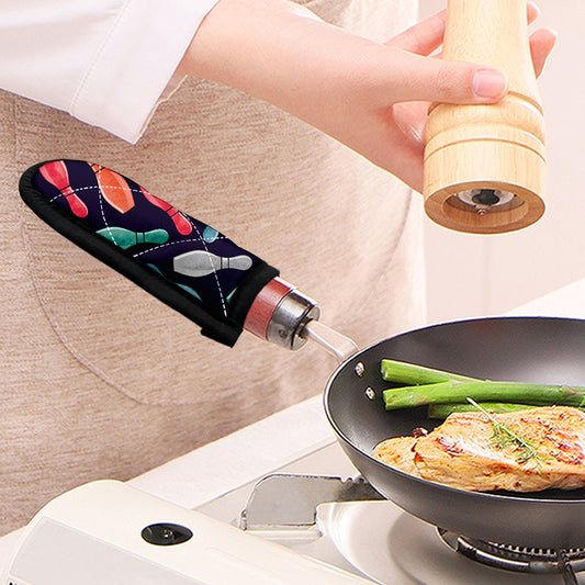 Watercolor Bowling Pins Pattern Print Skillet Handle Cover