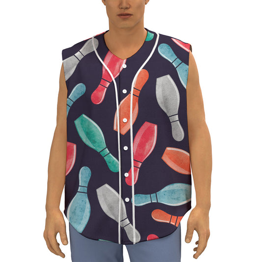 Watercolor Bowling Pins Pattern Print Sleeveless Baseball Jersey