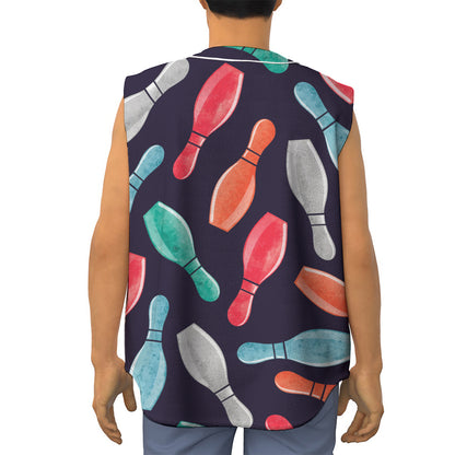 Watercolor Bowling Pins Pattern Print Sleeveless Baseball Jersey