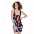Watercolor Bowling Pins Pattern Print Sleeveless Bodycon Dress
