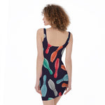 Watercolor Bowling Pins Pattern Print Sleeveless Bodycon Dress