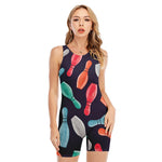 Watercolor Bowling Pins Pattern Print Sleeveless One Piece Swimsuit