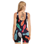 Watercolor Bowling Pins Pattern Print Sleeveless One Piece Swimsuit