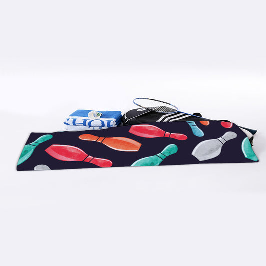 Watercolor Bowling Pins Pattern Print Sports Towel
