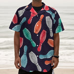 Watercolor Bowling Pins Pattern Print Textured Short Sleeve Shirt