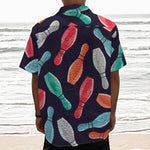 Watercolor Bowling Pins Pattern Print Textured Short Sleeve Shirt