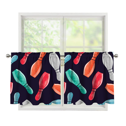 Watercolor Bowling Pins Pattern Print Tier Curtains