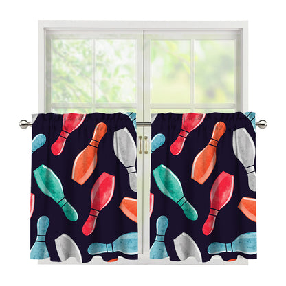 Watercolor Bowling Pins Pattern Print Tier Curtains