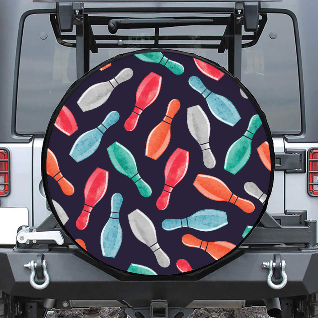 Watercolor Bowling Pins Pattern Print Tire Cover